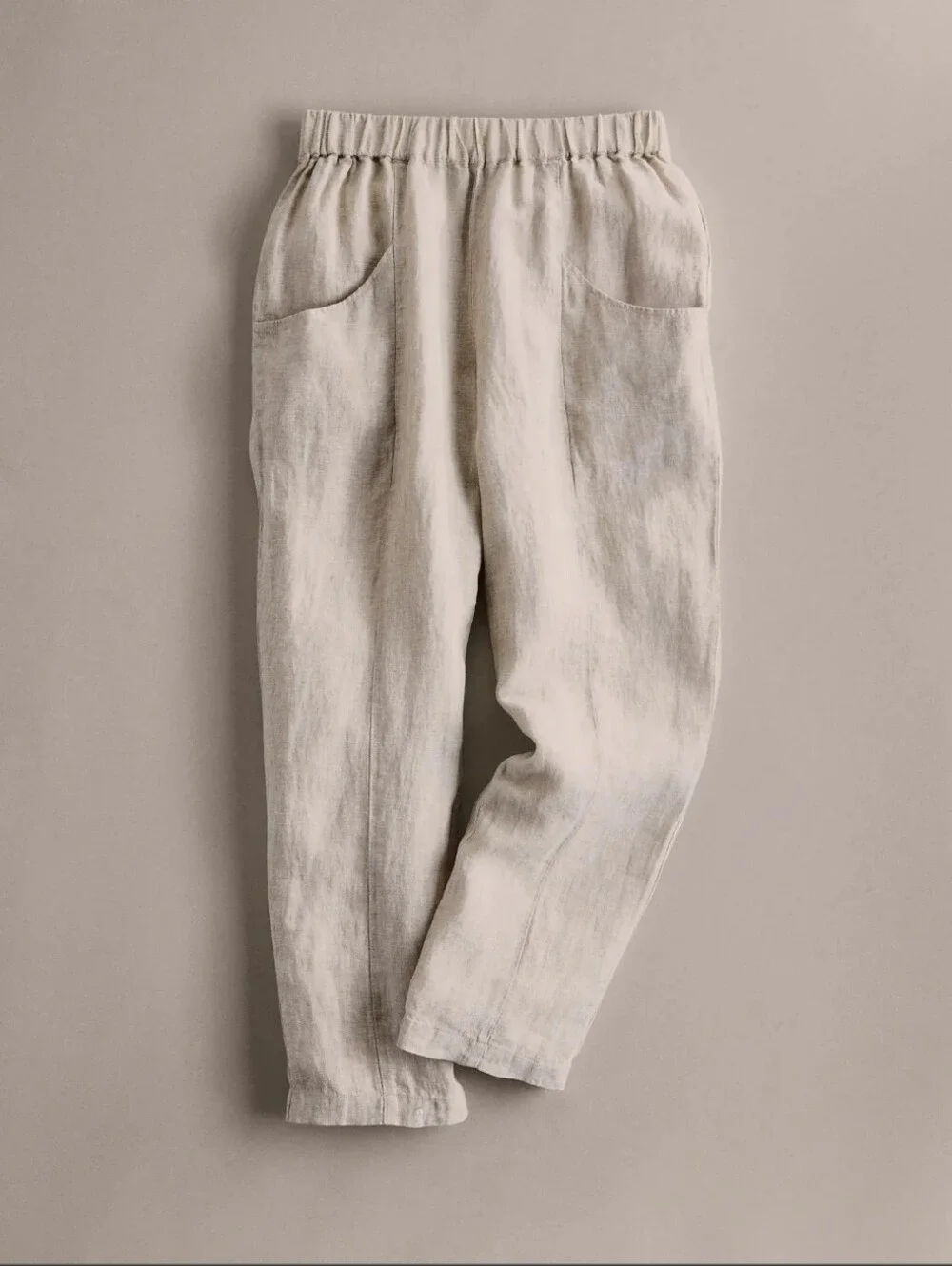 QUINCE 100% EUROPEAN LINEN TAPERED ANKLE PANTS SAND SIZE L